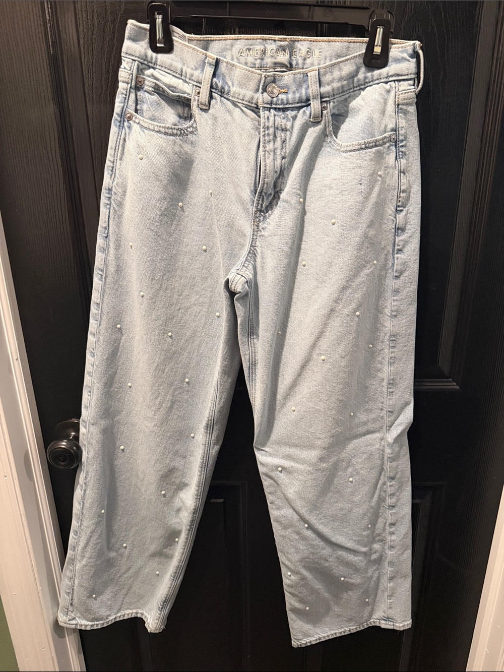American Eagle Outfitters Light Blue Pearl-Accent Boyfriend Jeans